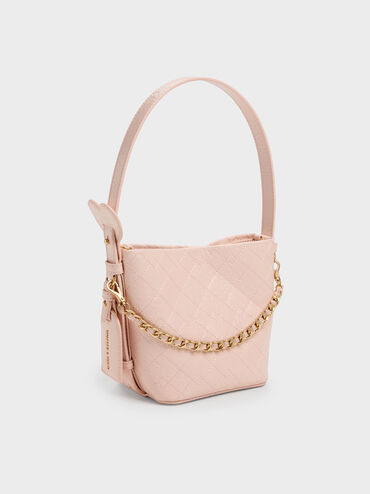 Duo Quilted Chain Bucket Bag, Soft Pink, hi-res