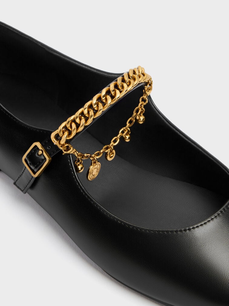 Double-Chain Charm Mary Jane Flats, Black, hi-res