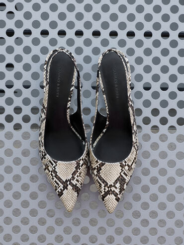 Kaia Snake-Print Pointed-Toe Slingback Pumps, Animal Print Natural, hi-res