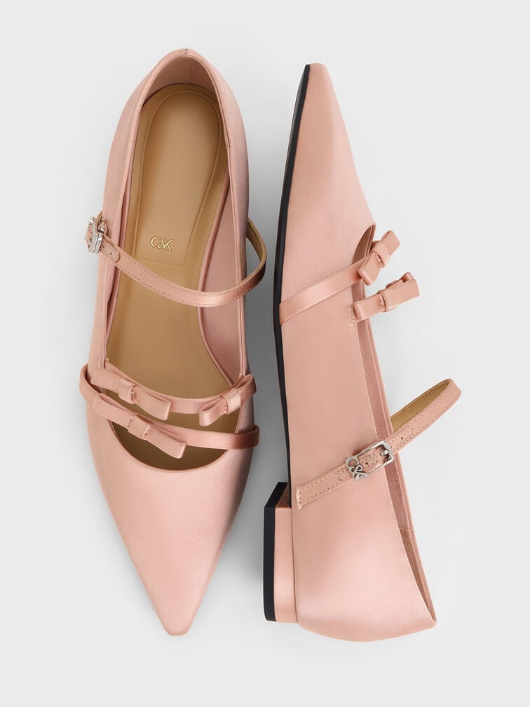 Jessy Recycled Polyester Bow Pointed-Toe Flats, Pink, hi-res