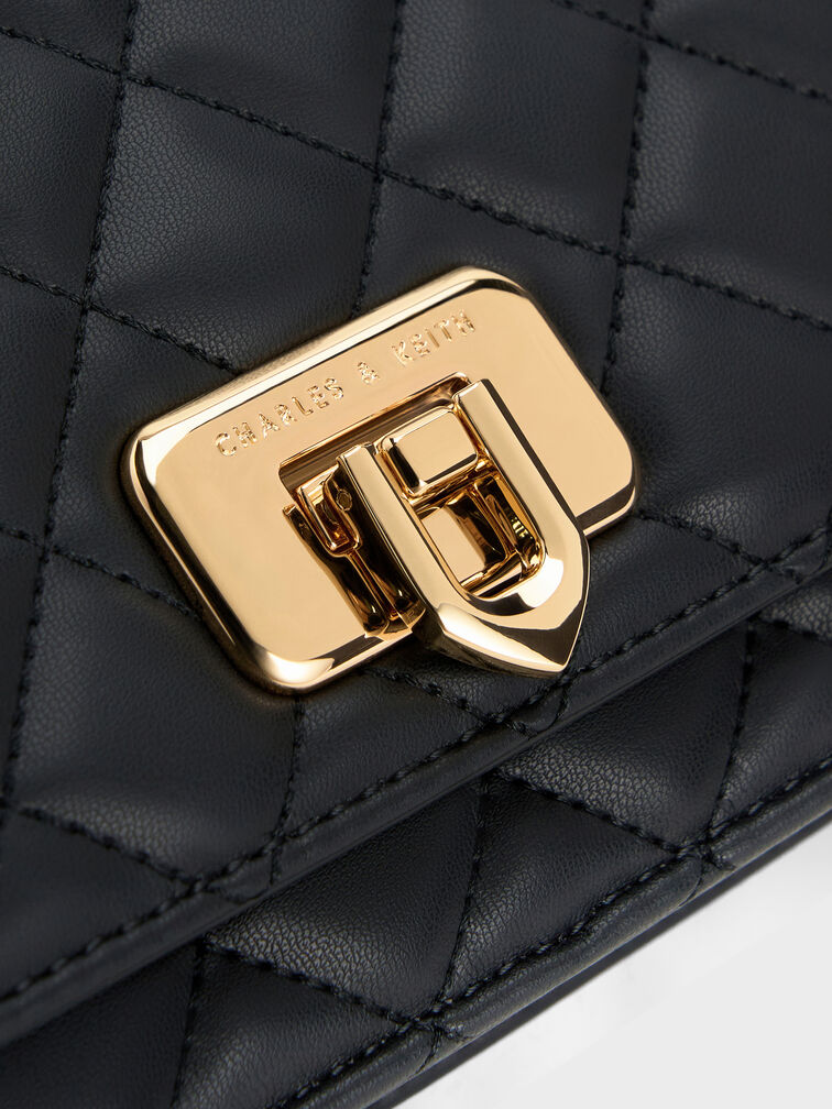 Cressida Quilted Push-Lock Clutch, Black, hi-res