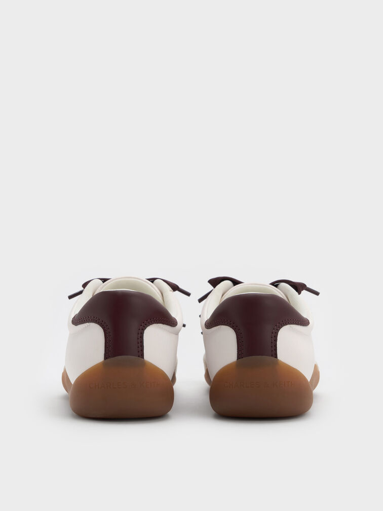 Satin Textured Contrast-Panel Triple-Bow Sneakers, Chalk, hi-res