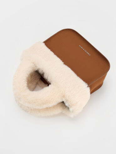 Girls' Wendy Faux Fur Tote Bag, Brown, hi-res