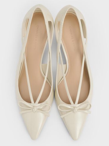 Patent Cut-Out Bow Kitten-Heel Pumps, Chalk, hi-res