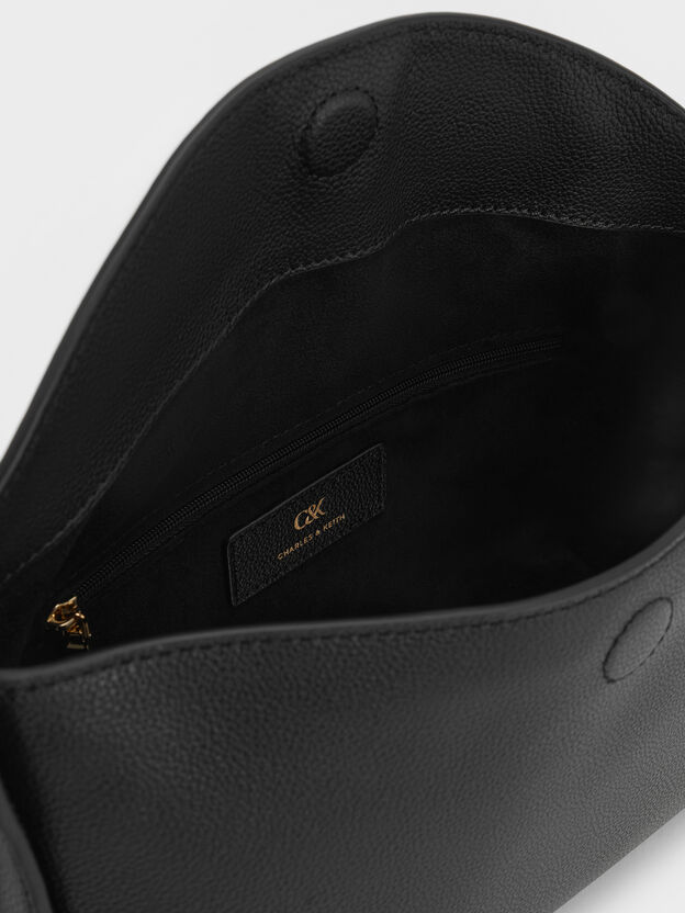 Leather Top-Flap Hobo Bag, Black, hi-res