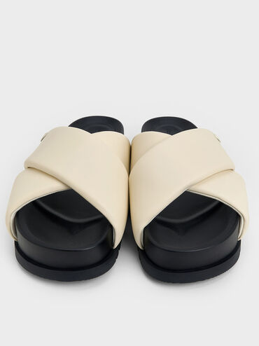 Crossover-Strap Flatform Sandals, Chalk, hi-res