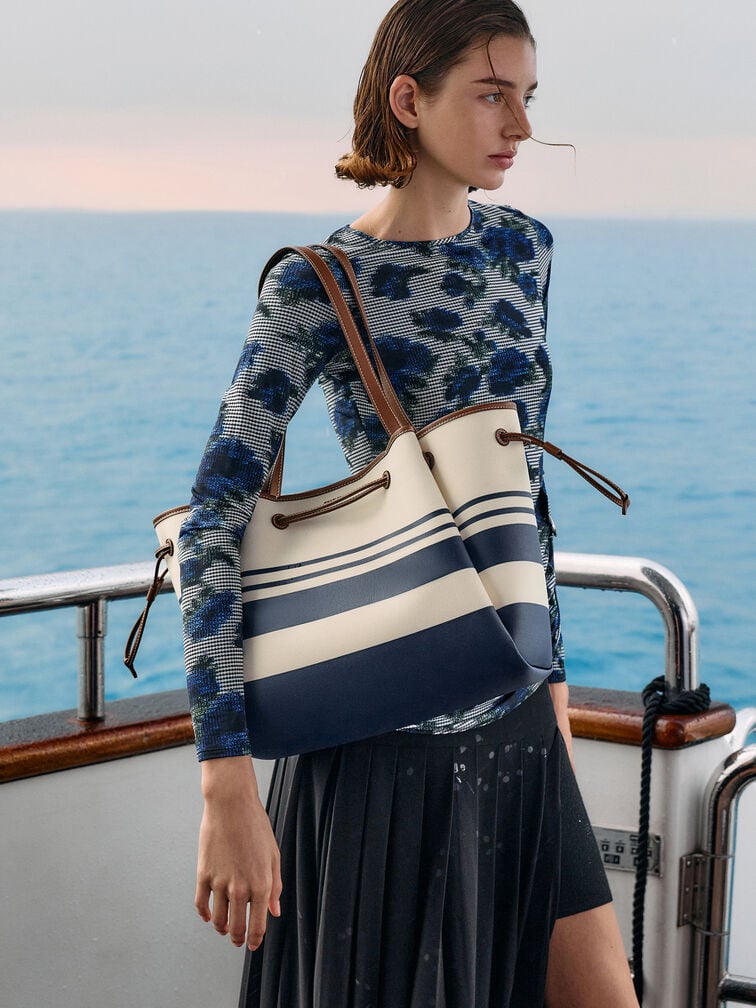 Hanya Canvas Striped Drawstring Tote Bag, Multi, hi-res