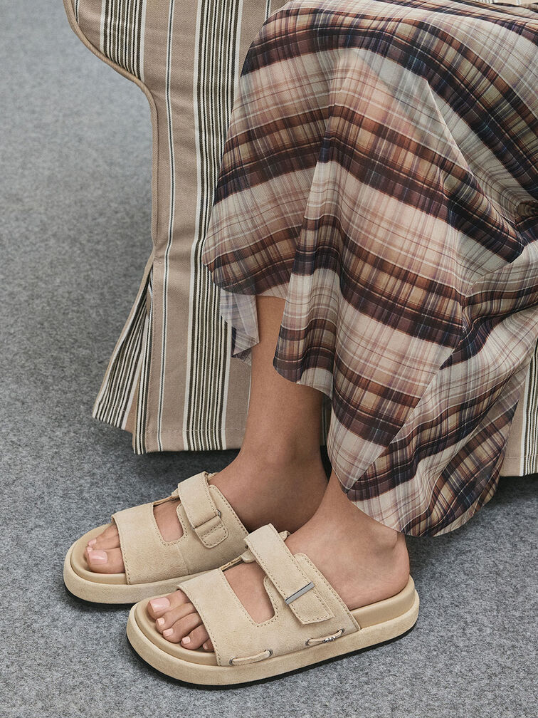 Kori Suede Slide Sandals, Beige, hi-res