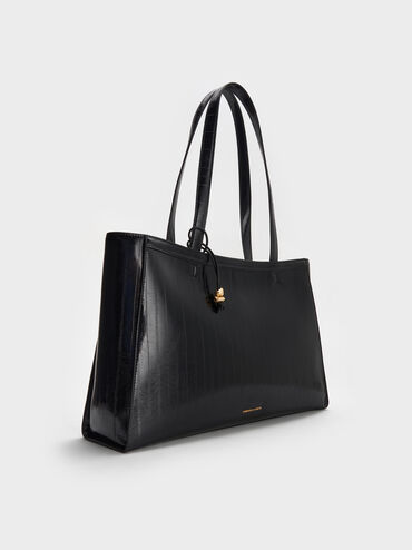 Augustine Eel-Effect Sculptural-Detail Tote Bag, Black, hi-res