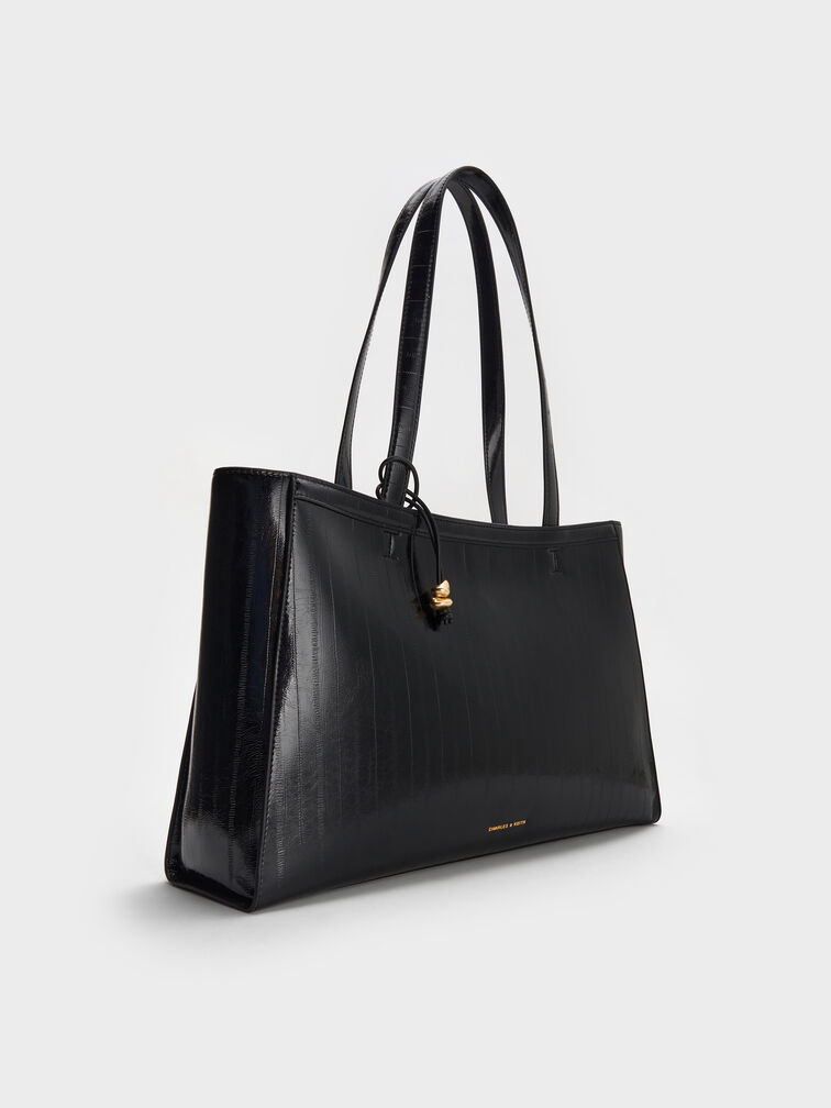 Augustine Eel-Effect Sculptural-Detail Tote Bag, Black, hi-res