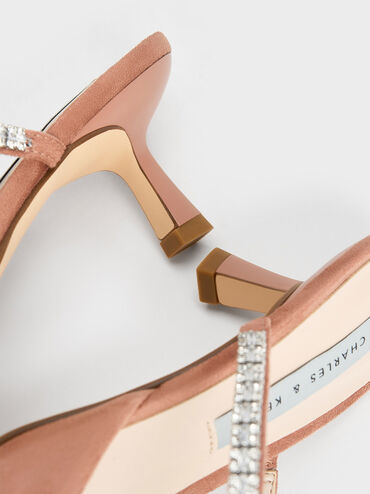 Ambrosia Textured Gem-Embellished Pointed-Toe Mules, Nude, hi-res