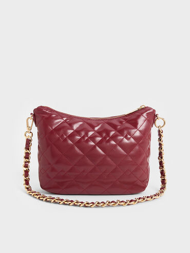 Duo Quilted Slouchy Hobo Bag, Burgundy, hi-res