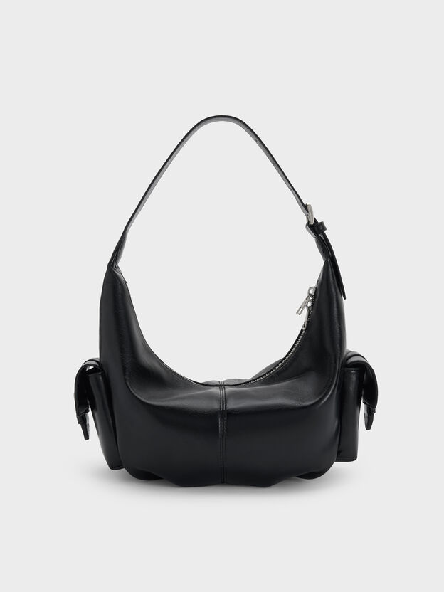 Bessie Side-Pocket Hobo Bag, Noir, hi-res