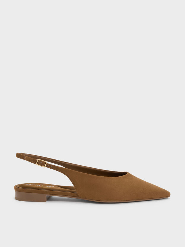 Emelia Faux Suede Slingback Flats, Camel, hi-res