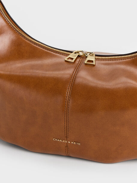 Large Bessie Side-Pocket Hobo Bag, Distressed Tan, hi-res