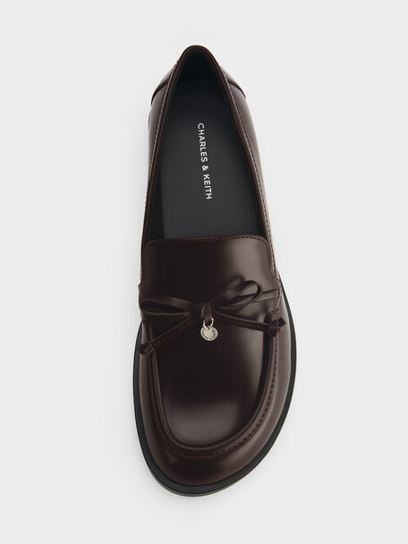 Circle-Charm Bow Loafers, Burgundy, hi-res