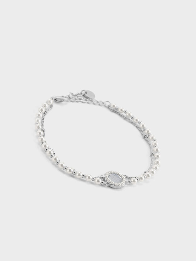 Pearl & Gemstone Double-Chain Bracelet, Light Blue, hi-res