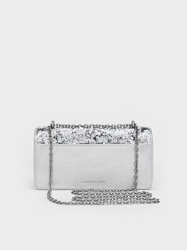 Paffuto Sequinned Wallet On Chain, Silver, hi-res