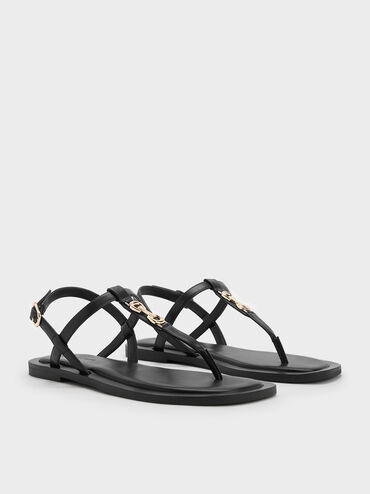 Trifina Metallic-Accent Thong Sandals, Black, hi-res