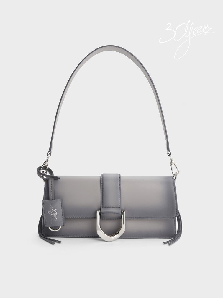 Gabine Leather Burnished Shoulder Bag, Grey, hi-res