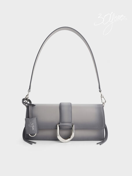 Gabine Leather Burnished Shoulder Bag, Grey, hi-res