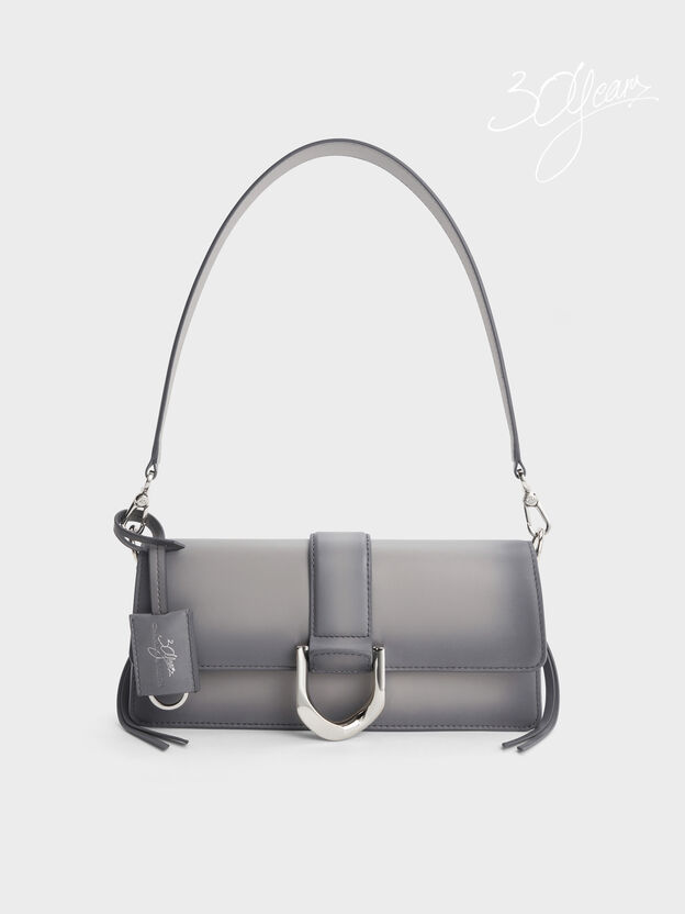 Gabine Leather Burnished Shoulder Bag, Grey, hi-res