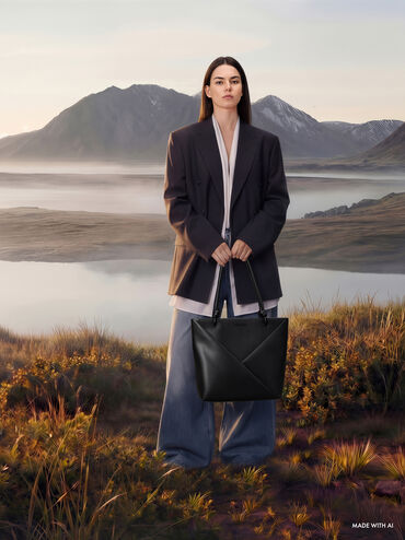 Midori Geometric Tote Bag, Jet Black, hi-res