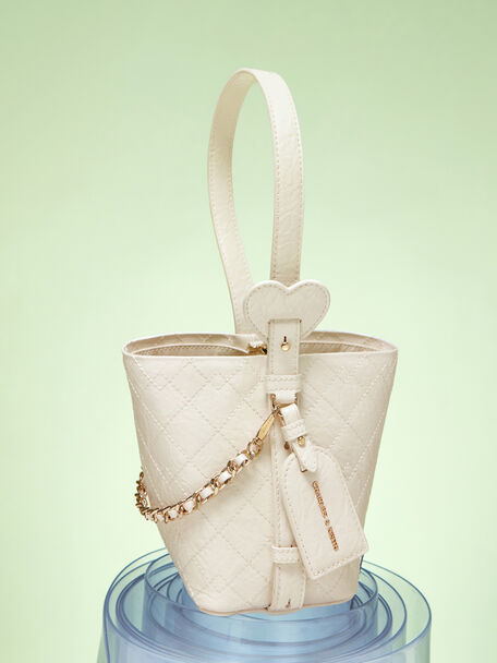 Duo Quilted Chain Bucket Bag, Cream, hi-res