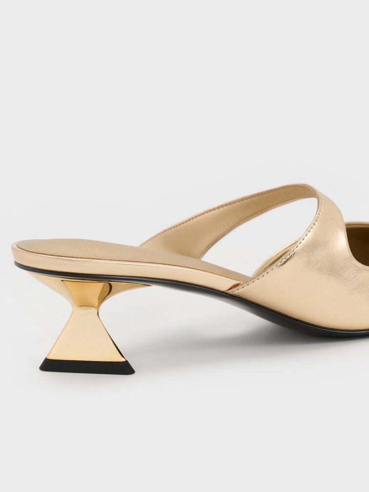 Vada Metallic Asymmetric Sculptural Heel Pumps, Light Gold, hi-res