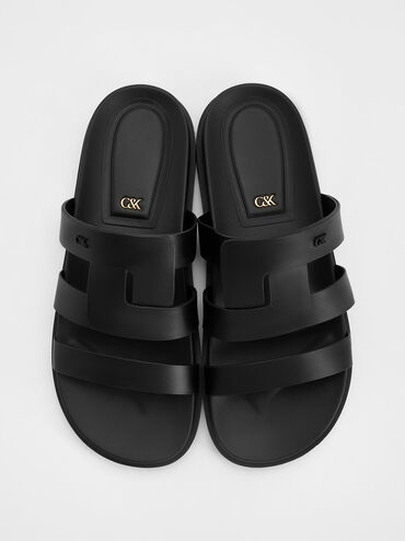 Petina Leather Flatform Sandals, Black, hi-res