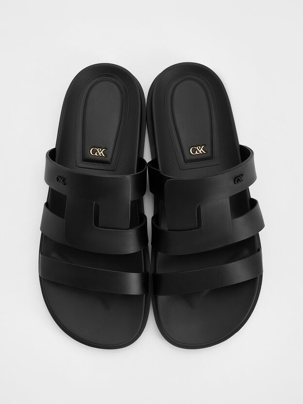 Petina Leather Flatform Sandals, Black, hi-res