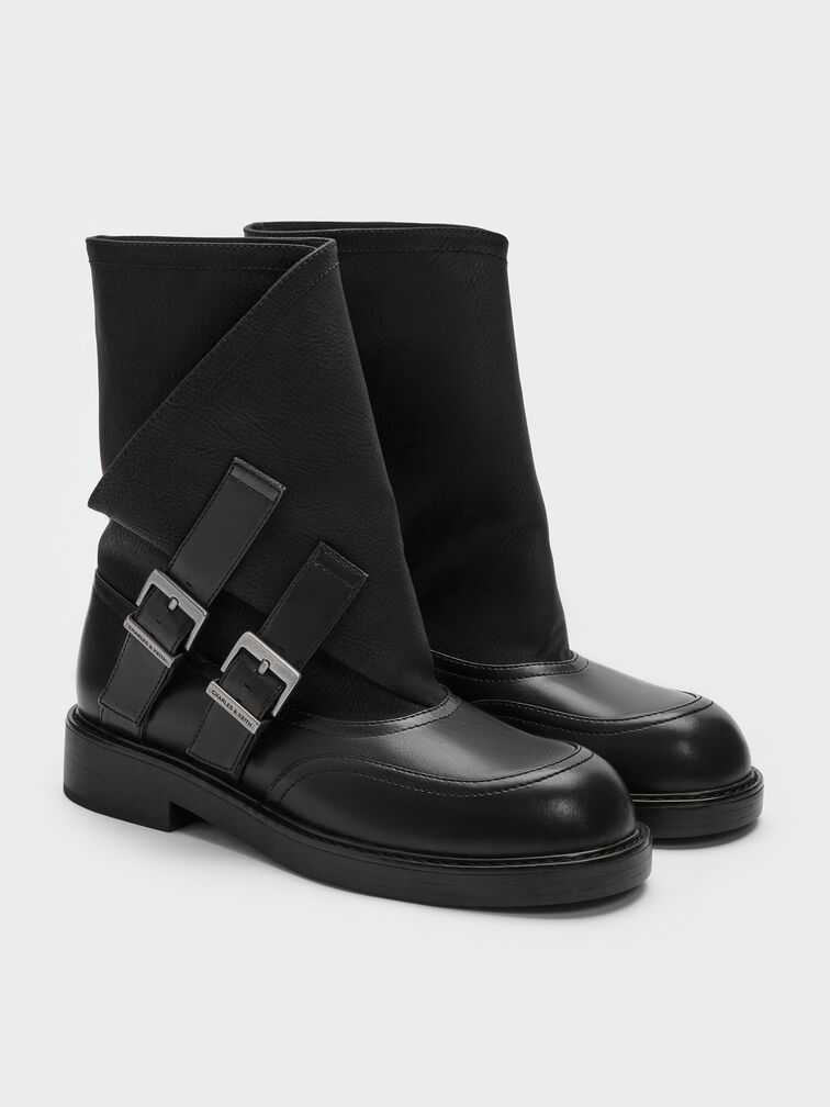 Aether Buckled Calf Boots, Black, hi-res