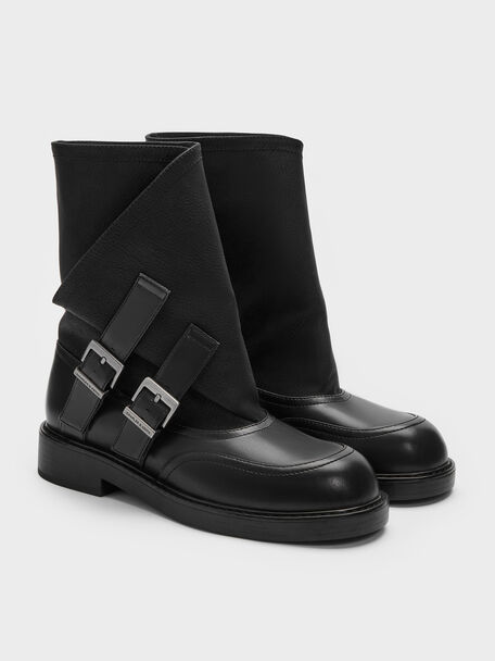 Aether Buckled Calf Boots, Black, hi-res