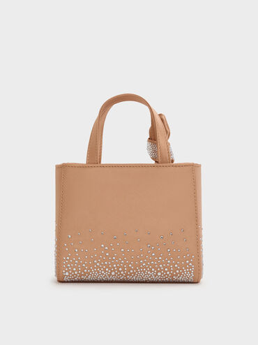Albany Leather Crystal Mini Bag, Nude, hi-res