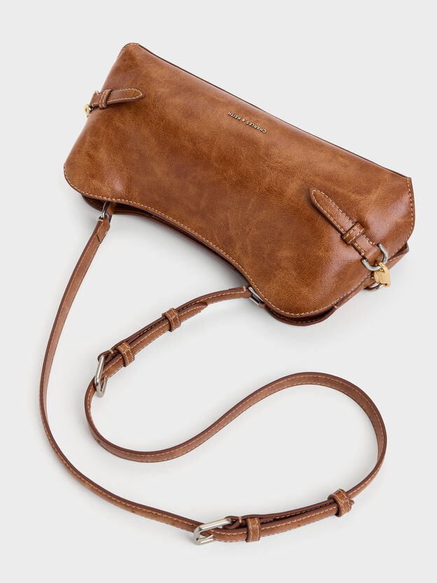 Delfina Chain Side-Belt Shoulder Bag, Distressed Tan, hi-res