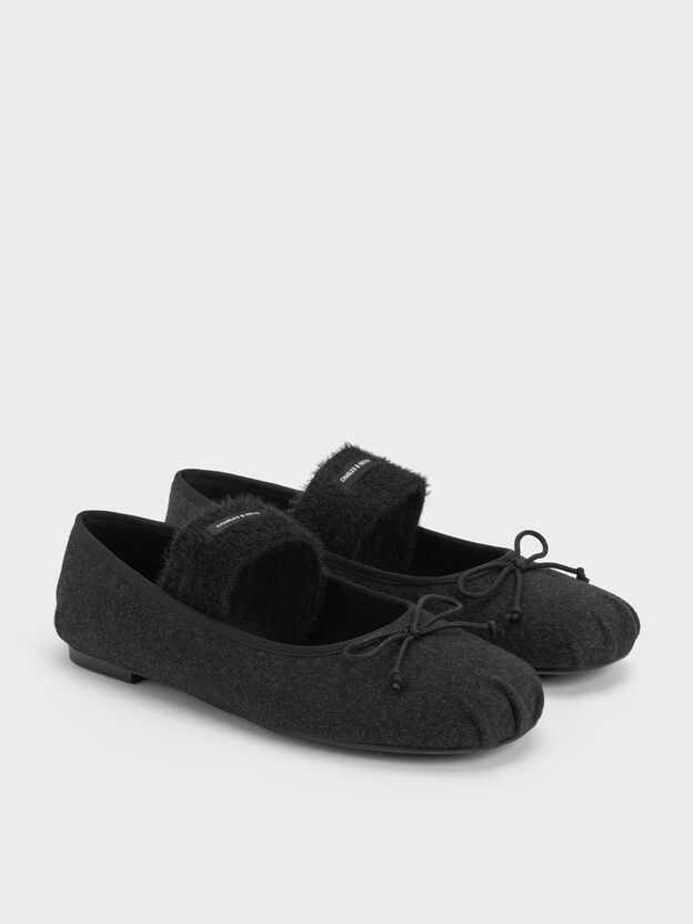 Winona Felt Mary Jane Flats, Black Textured, hi-res