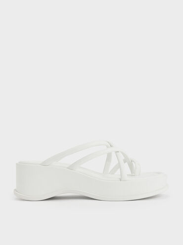 Strappy Tubular Wedge Sandals, White, hi-res