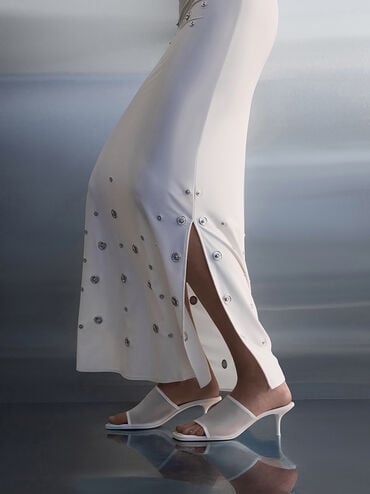 Loren Mesh Kitten-Heel Mules, White, hi-res
