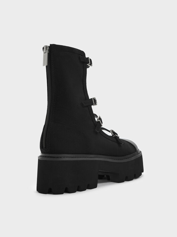 Celia Faux Suede Multi-Strap Calf Boots, Black Textured, hi-res