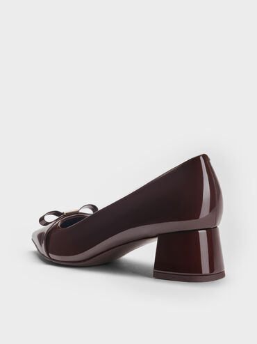 Dorian Patent Bow Pointed-Toe Block-Heel Pumps, Dark Brown, hi-res