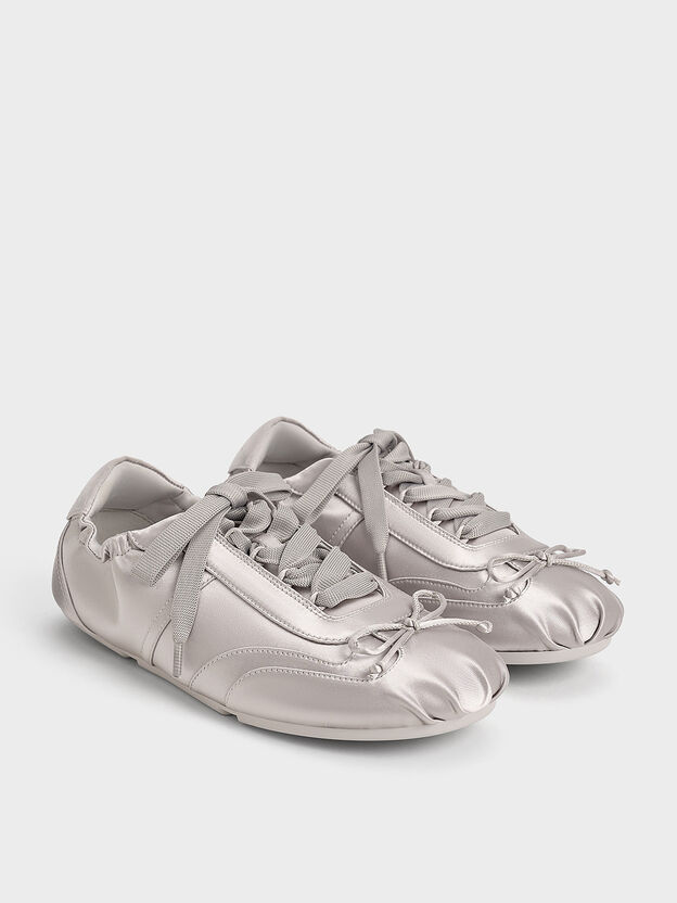 Cece Satin Ruched Bow Sneakers, Light Grey, hi-res