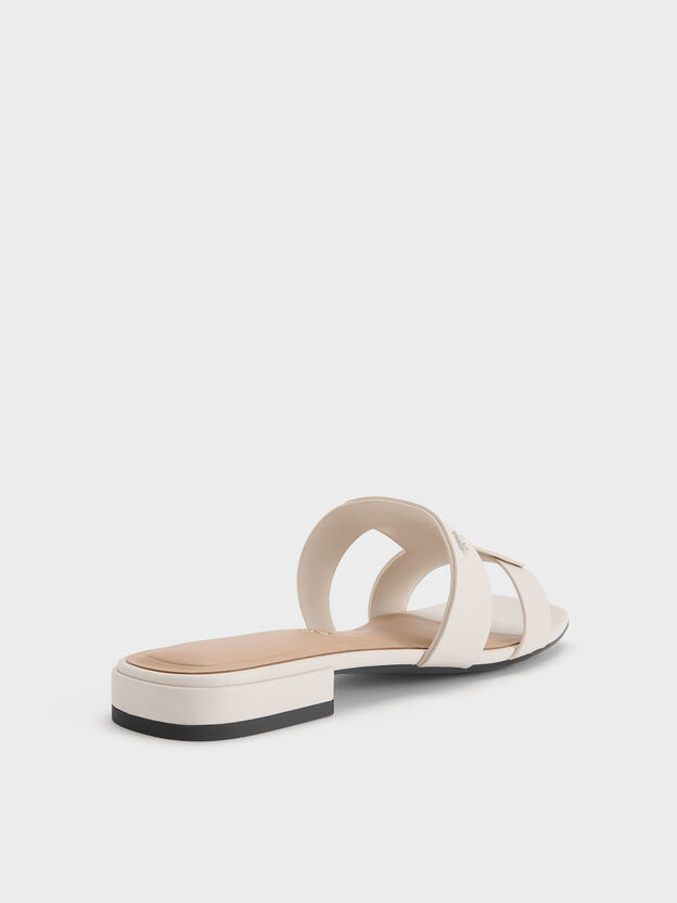 Petina Leather Slide Sandals, White, hi-res