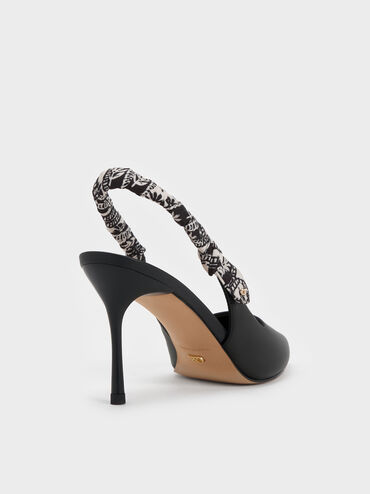Tayari Leather Printed-Strap Slingback Pumps, Black, hi-res