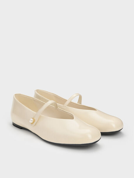 Marie Pearl Mary Jane Flats, Cream, hi-res