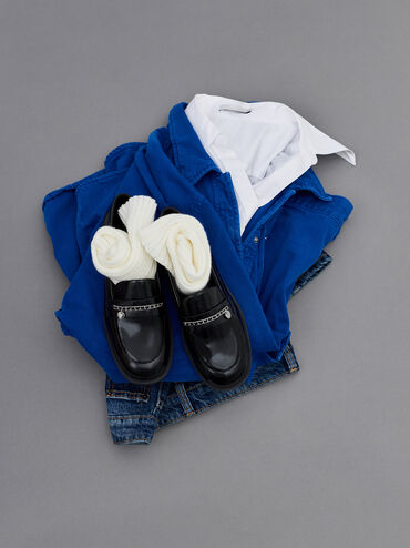 Braided-Chain Metallic-Accent Loafers, Black Box, hi-res