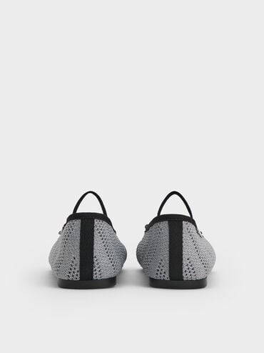 Knitted Pearl-Accent Bow Ballet Flats, Silver, hi-res