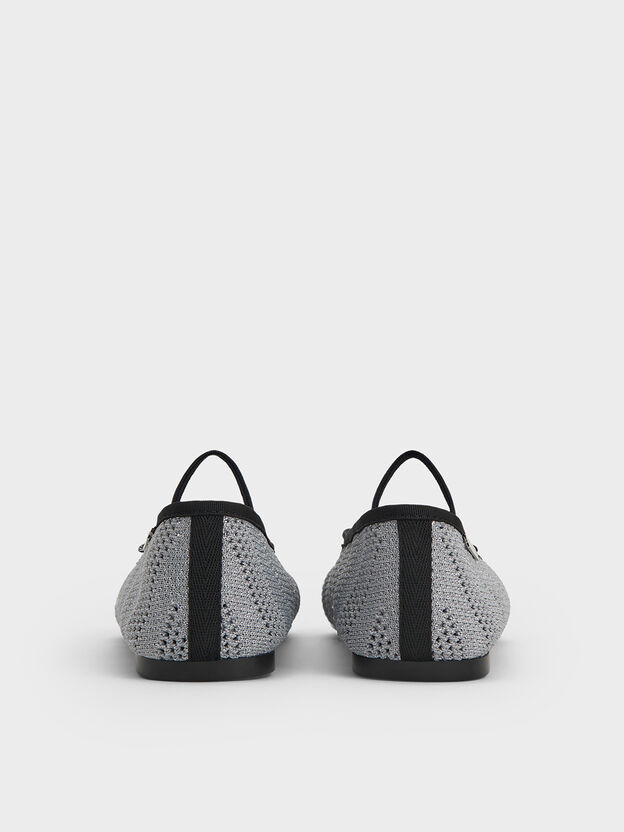 Knitted Pearl-Accent Bow Ballet Flats, Silver, hi-res