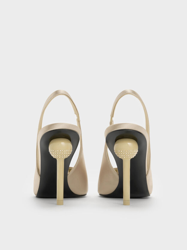 Satin Crystal Ball-Heel Slingback Pumps, Gold, hi-res