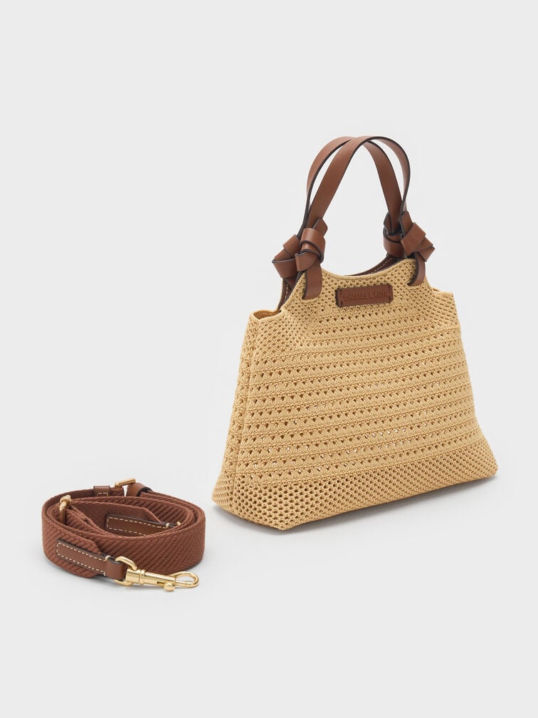 Mini Ida Knitted Tote Bag, Beige, hi-res