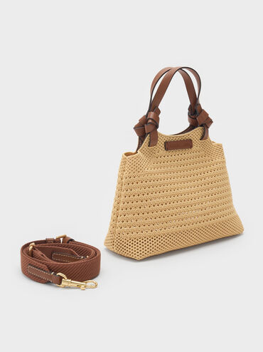 Mini Ida Knitted Tote Bag, Beige, hi-res